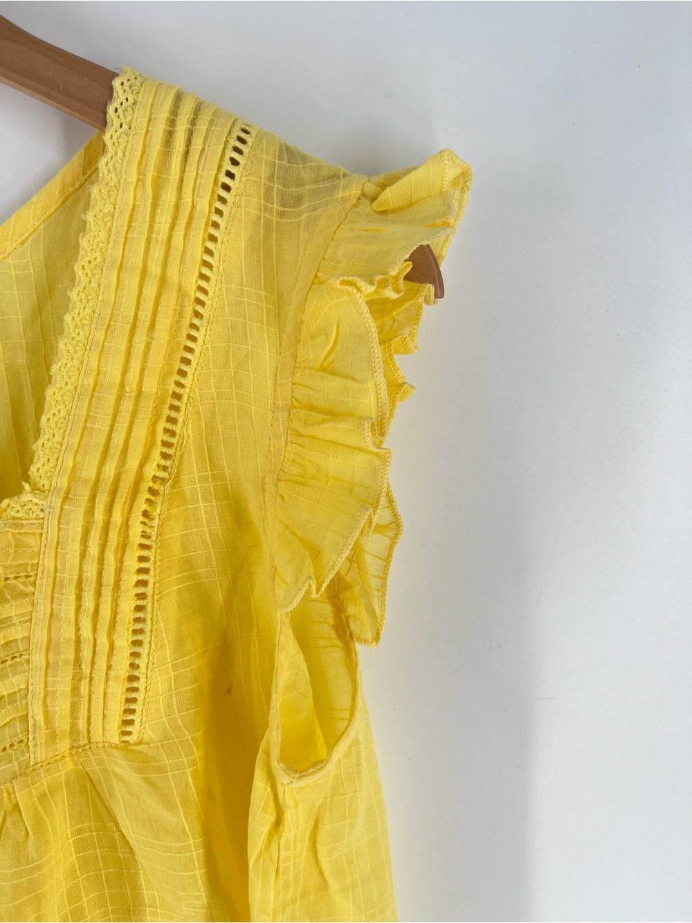 Solitaire Yellow Ruffle-Sleeve Button Front Blouse - Picture 13 of 13